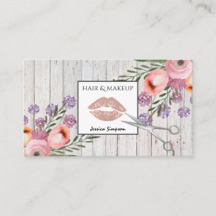 Elegant boho watercolor floral scissors lips wood appointment card