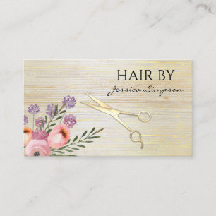 Elegant boho watercolor floral scissors wood appointment card
