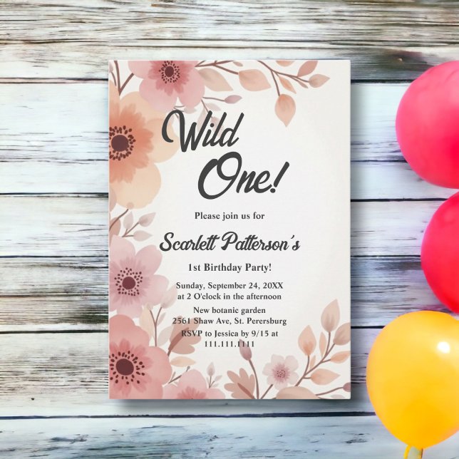 Elegant Boho Watercolor Floral Summer 1st Birthday Invitation (Creator Uploaded)
