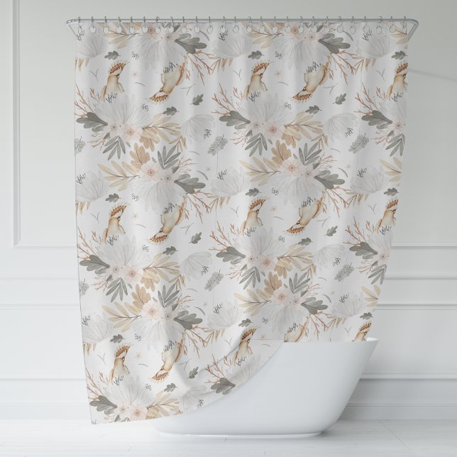 Elegant Boho Watercolor flowers & Birds Shower Curtain (Elegant Boho Watercolor flowers & Birds Shower Curtain)
