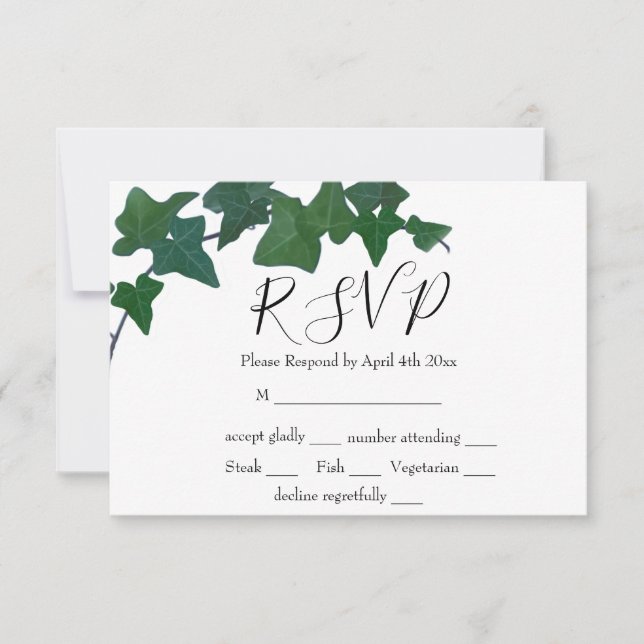Elegant boho watercolor Green English Ivy     RSVP Card (Front)