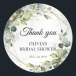 Elegant boho watercolor green eucalyptus wedding classic round sticker<br><div class="desc">Elegant boho watercolor green eucalyptus gold thank you classic round sticker.

Contact me for matching items or for customisation,  Blush Roses ©</div>
