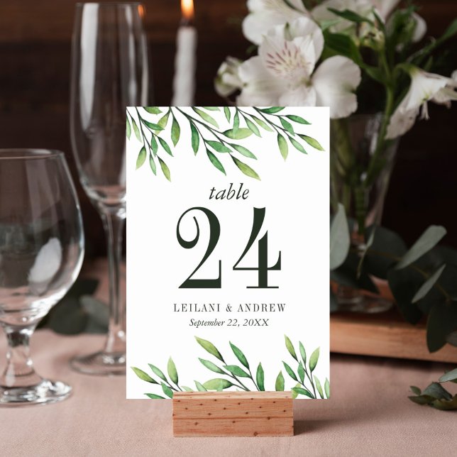 Elegant Boho Watercolor Greenery Wedding Table Number (Greenery watercolor boho design table number card is perfect for your wedding reception decor.)