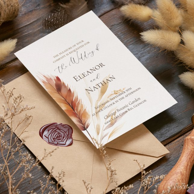 Elegant Boho Watercolor Pampas Fall Wedding Invitation (Creator Uploaded)