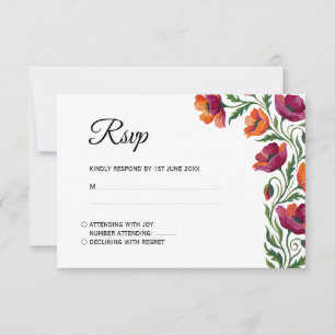 Elegant Boho Watercolor Poppy Floral Wedding RSVP Card