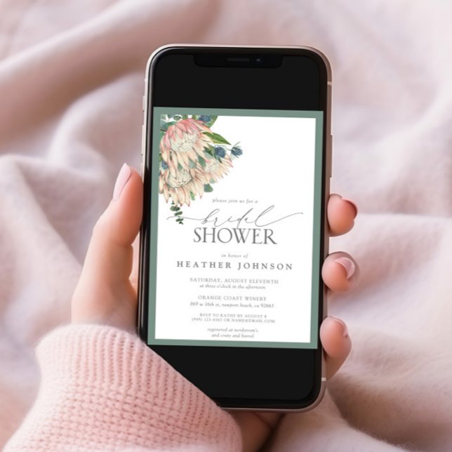 Elegant Boho Watercolor Protea Bridal Shower Invit Invitation (Creator Uploaded)