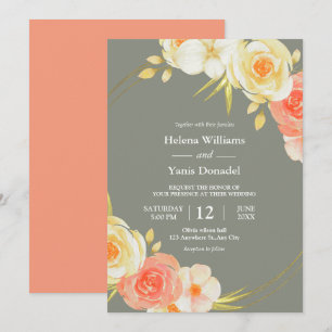 Elegant Boho Watercolor Sage Green floral  Invitation