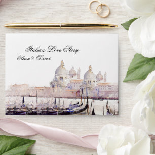Elegant Boho Watercolor Venice Script Wedding Envelope