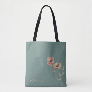 Elegant Boho Watercolor Wildflower Dusty Blush Tote Bag