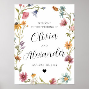 Elegant Boho Watercolor Wildflower Garden Wedding Poster