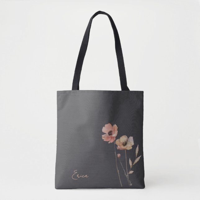 Elegant Boho Watercolor Wildflower Moody Blush Tote Bag (Front)