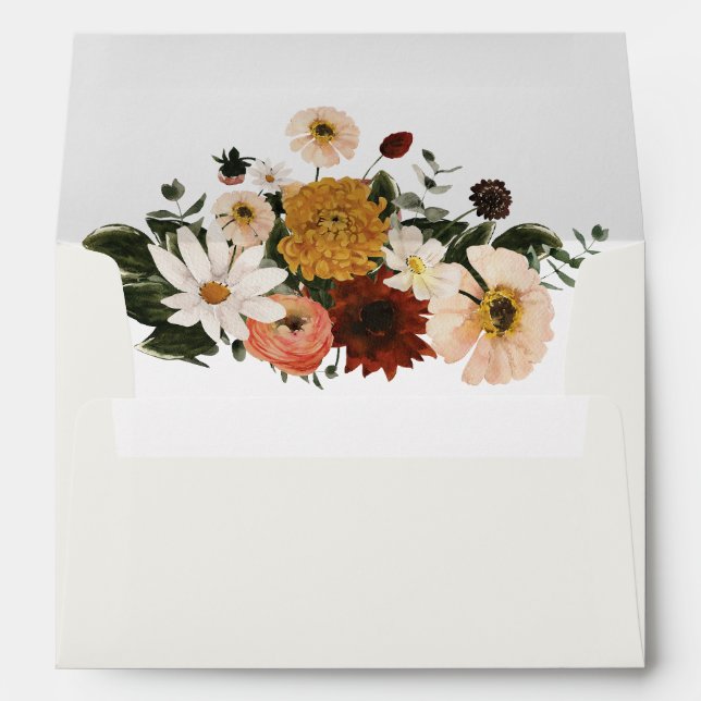 Elegant Boho Watercolor Wildflower Wedding Envelope (Back (Bottom))