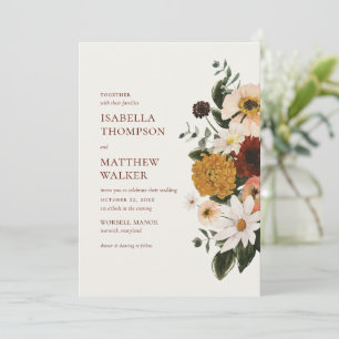 Elegant Boho Watercolor Wildflower Wedding Invitation