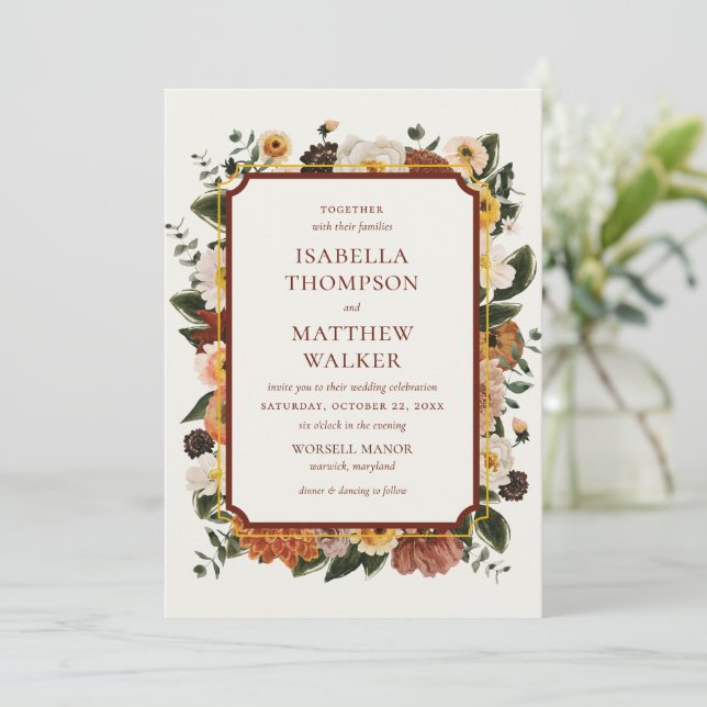 Elegant Boho Watercolor Wildflower Wedding Invitation (Standing Front)