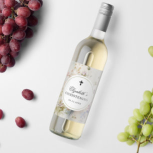 Elegant Boho Watercolor Wildflowers Christening Wine Label