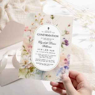Elegant Boho Watercolor Wildflowers Confirmation Invitation
