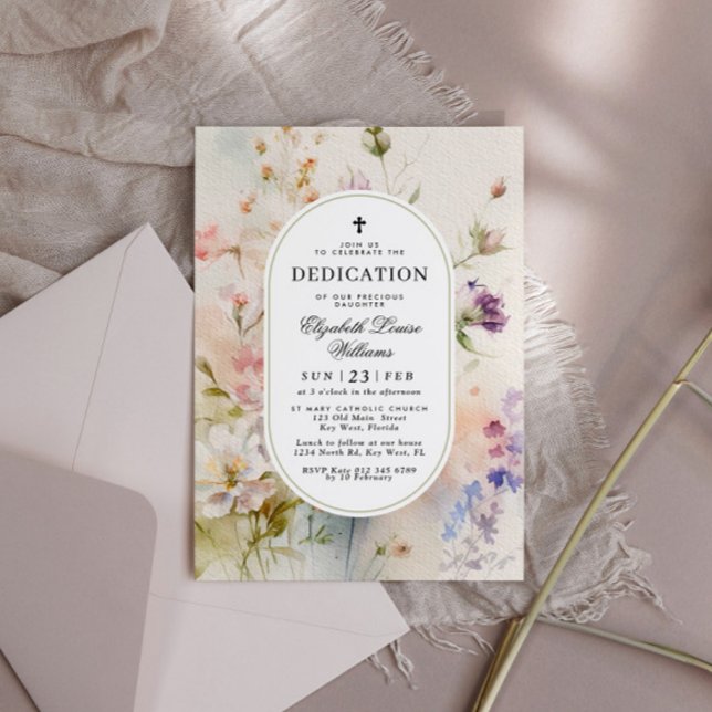 Elegant Boho Watercolor Wildflowers Dedication Invitation (Creator Uploaded)