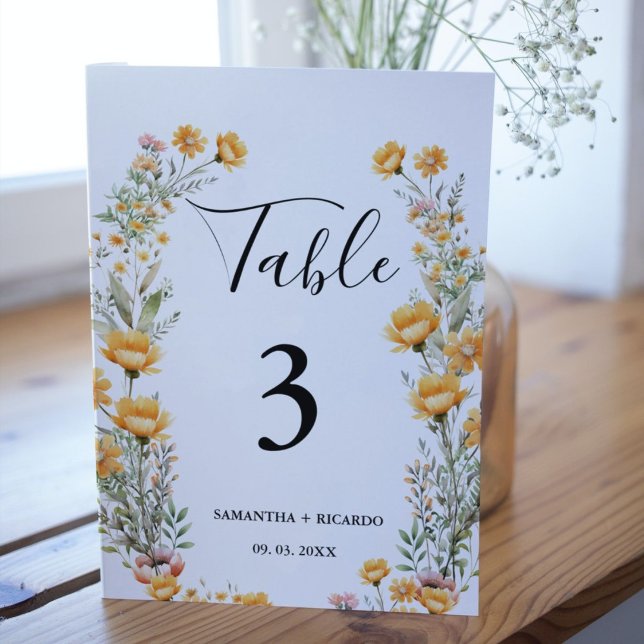 Elegant Boho  Weadow Ivory Wildflower Wedding  Tab Table Number (Creator Uploaded)
