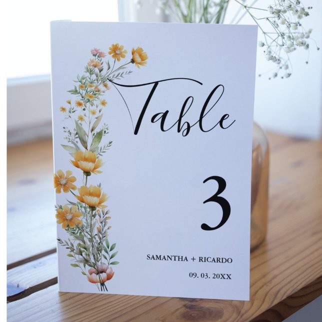 Elegant Boho  Weadow Ivory Wildflower Wedding  Table Number (Creator Uploaded)