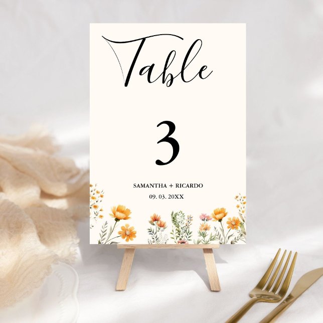 Elegant Boho  Weadow Ivory Wildflower Wedding  Table Number (Creator Uploaded)