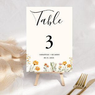 Elegant Boho  Weadow Ivory Wildflower Wedding  Table Number