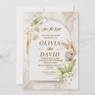 Elegant Boho Wedding Beige Floral Save the Date Invitation