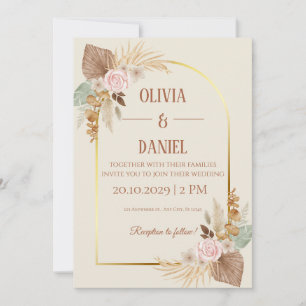 Elegant Boho Wedding Invitation - Modern Gold Arch