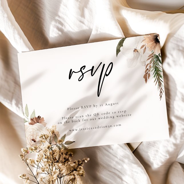 Elegant Boho Wedding QR Code RSVP Response Card (Creator Uploaded)