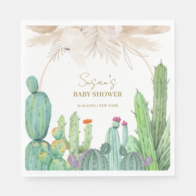 Elegant Boho Western Cactus Arch Baby Shower Napkin (Front)
