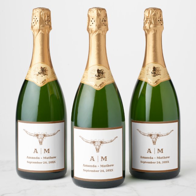 Elegant Boho Western Cowboy Wedding Sparkling Wine Label (Bottles)