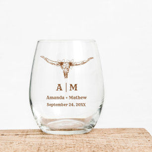 Elegant Boho Western Cowboy Wedding Stemless Wine Glass