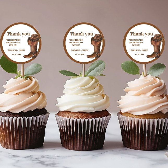 Elegant Boho Western Cowboy Wedding Thank you Classic Round Sticker (Creator Uploaded)