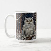 Elegant boho white owl woodland winter forest