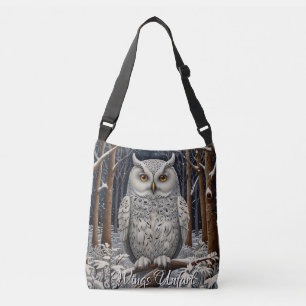 Elegant boho white owl woodland winter forest crossbody bag