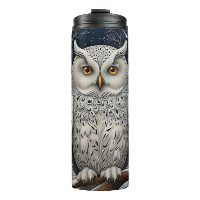 Elegant boho white owl woodland winter forest thermal tumbler (Front)