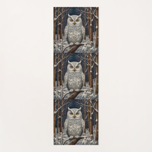 Elegant boho white owl woodland winter forest yoga mat