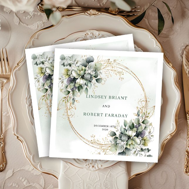 Elegant Boho White Roses Greenery Wedding Napkins (Elegant Boho White Roses Greenery Wedding Napkins)