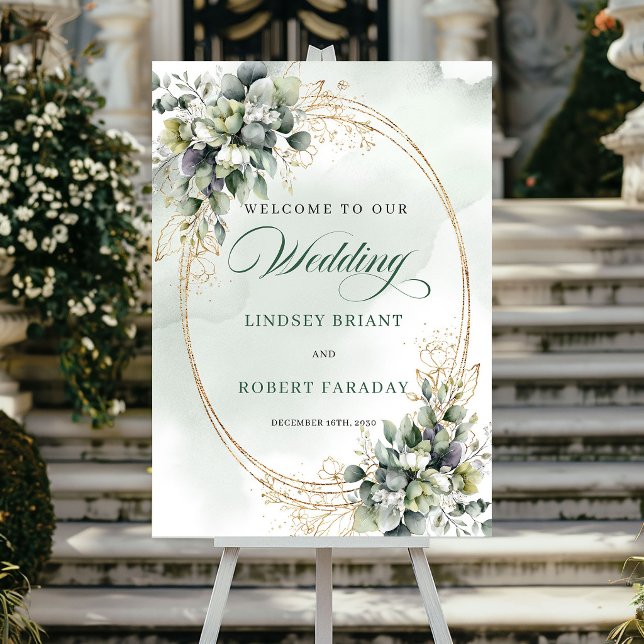 Elegant Boho White Roses Wedding Welcome Sign (Welcome guests in style with this elegant wedding welcome sign/poster featuring watercolor white ros)