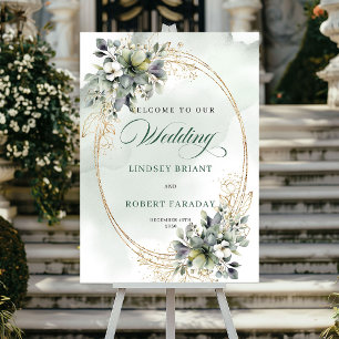 Elegant Boho White Roses Wedding Welcome Sign
