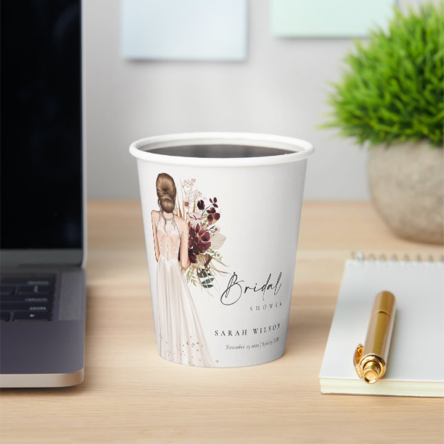 Elegant Boho White Wedding Gown Bridal Shower Paper Cups (Insitu)