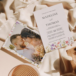 Elegant Boho Wild Flower Photo Wedding Invitation