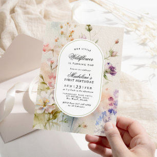 Elegant Boho Wildflower Baby 1st Birthday Invitation