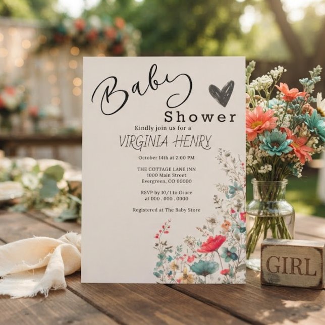 Elegant Boho Wildflower Baby Shower Invitation (Creator Uploaded)
