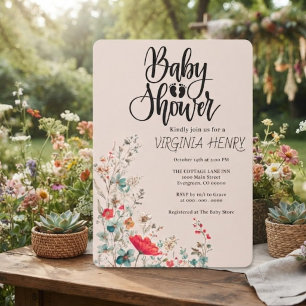Elegant Boho Wildflower Baby Shower Invitation