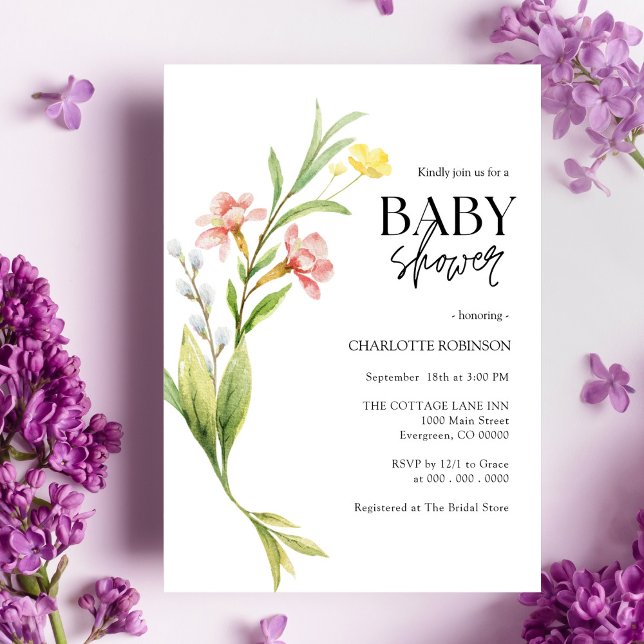 Elegant Boho Wildflower Baby Shower Invitation (Creator Uploaded)