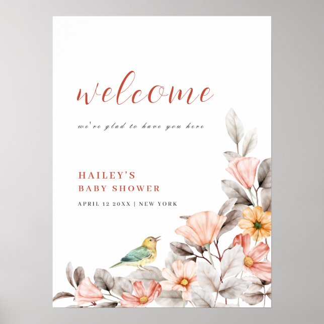Elegant Boho Wildflower Baby Shower Welcome  Poster (Front)