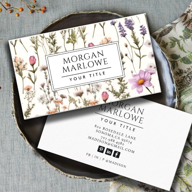 Elegant Boho Wildflower Botanical Floral Business Card (Creator Uploaded)