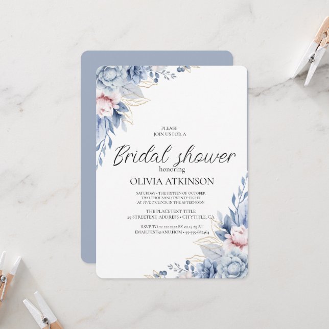Elegant Boho Wildflower Bridal Shower  Invitation (Front/Back In Situ)