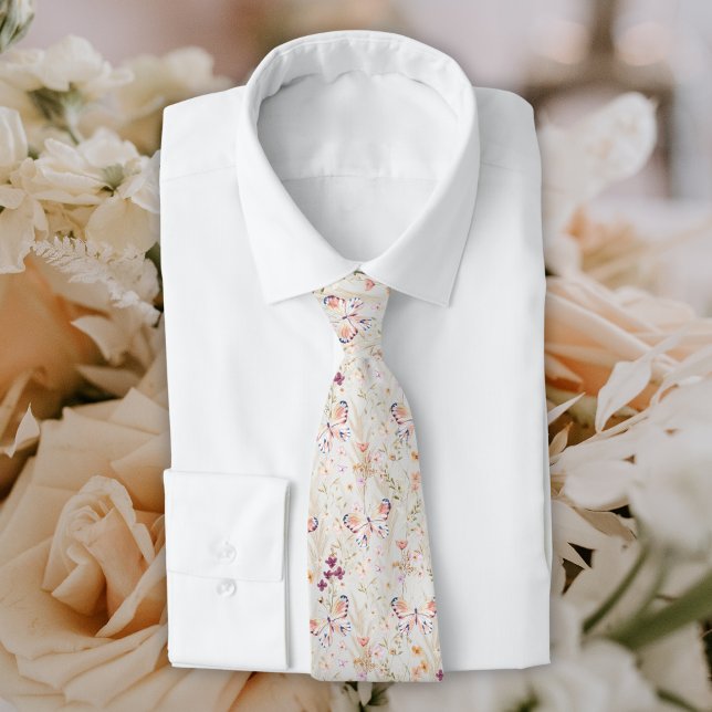 Elegant Boho Wildflower Butterfly Groomsman Tie (Creator Uploaded)