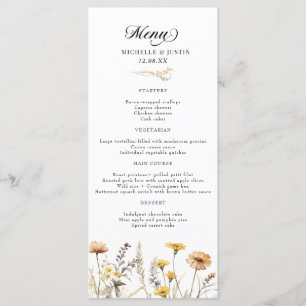 Elegant Boho Wildflower Calligraphy Wedding Menu